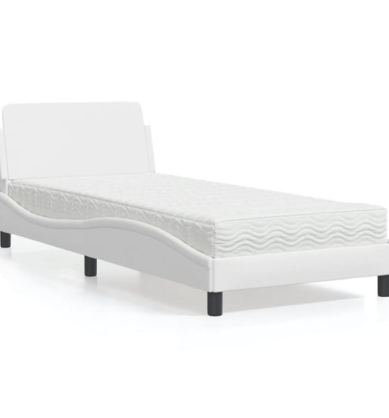 Bett mit Matratze Weiß 90x190 cm Kunstleder