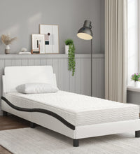 Bett mit Matratze Weiß und Schwarz 90x190 cm Kunstleder