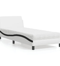 Bett mit Matratze Weiß und Schwarz 90x190 cm Kunstleder