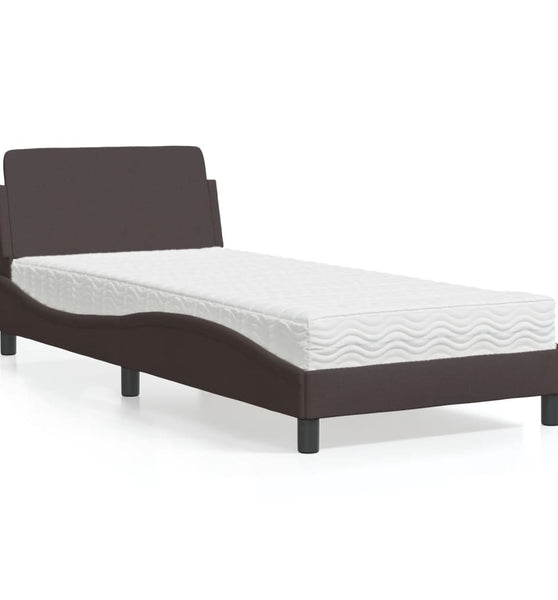 Bett mit Matratze Dunkelbraun 90x200 cm Stoff