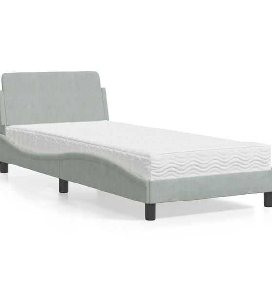 Bett mit Matratze Hellgrau 90x200 cm Samt