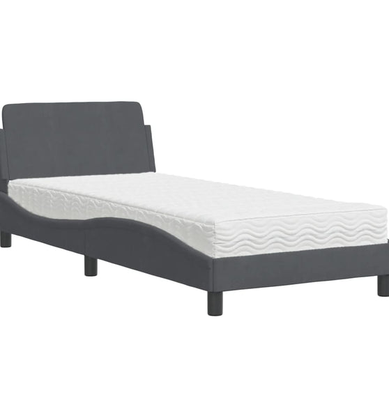 Bett mit Matratze Dunkelgrau 90x200 cm Samt