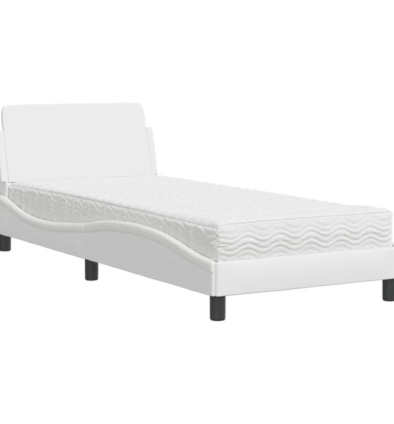 Bett mit Matratze Weiß 90x200 cm Kunstleder