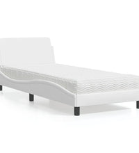 Bett mit Matratze Weiß 90x200 cm Kunstleder