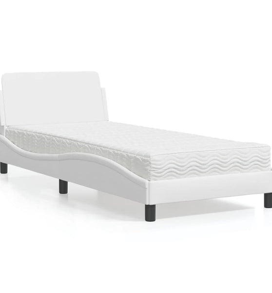Bett mit Matratze Weiß 90x200 cm Kunstleder