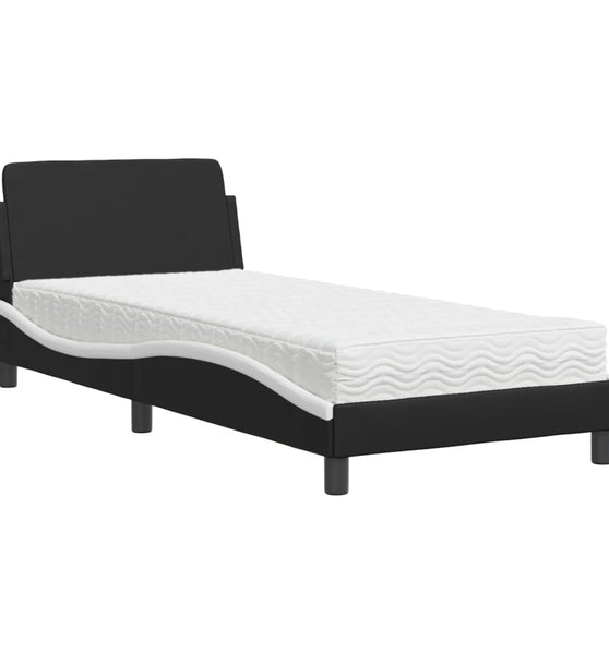 Bett mit Matratze Schwarz und Weiß 90x200 cm Kunstleder