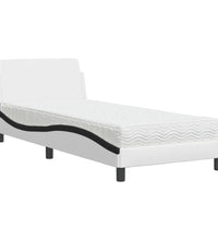 Bett mit Matratze Weiß und Schwarz 90x200 cm Kunstleder