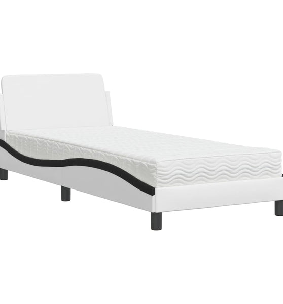 Bett mit Matratze Weiß und Schwarz 90x200 cm Kunstleder