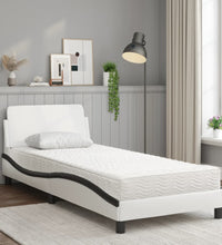 Bett mit Matratze Weiß und Schwarz 90x200 cm Kunstleder