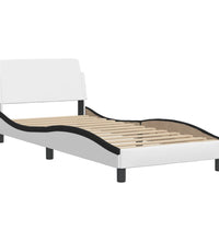 Bett mit Matratze Weiß und Schwarz 90x200 cm Kunstleder