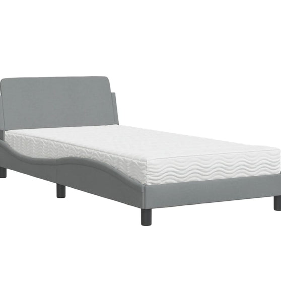 Bett mit Matratze Hellgrau 100x200 cm Stoff