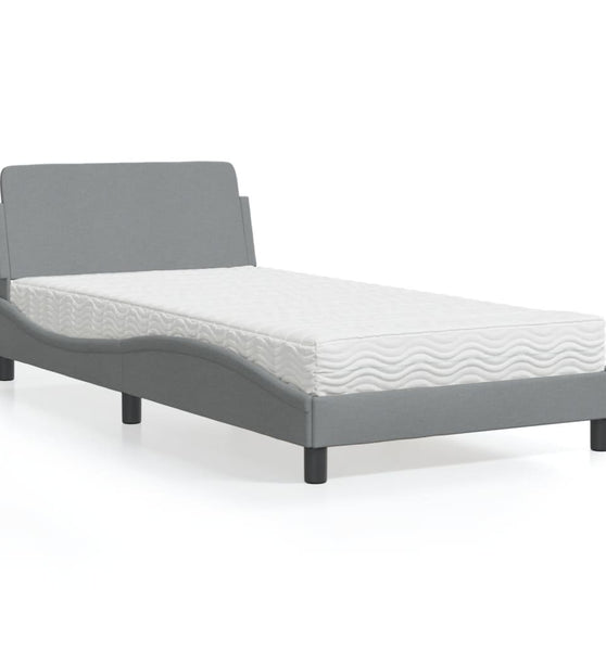 Bett mit Matratze Hellgrau 100x200 cm Stoff