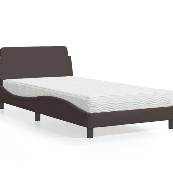 Bett mit Matratze Dunkelbraun 100x200 cm Stoff