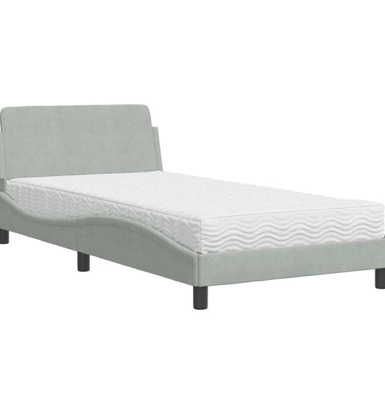 Bett mit Matratze Hellgrau 100x200 cm Samt