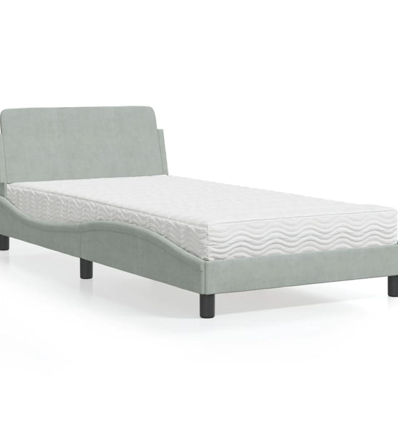 Bett mit Matratze Hellgrau 100x200 cm Samt