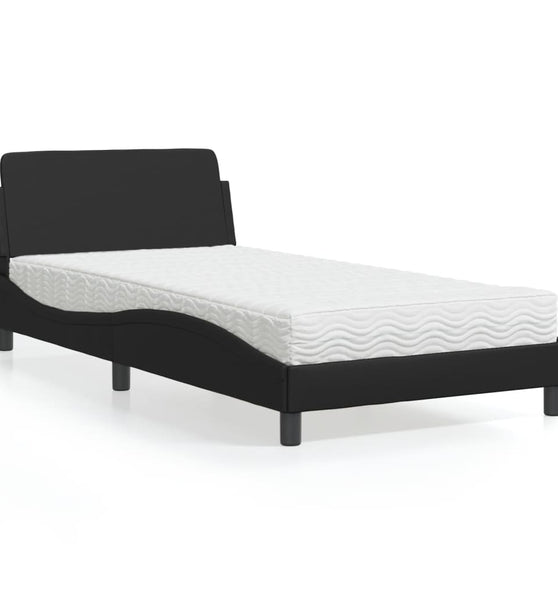 Bett mit Matratze Schwarz 100x200 cm Kunstleder