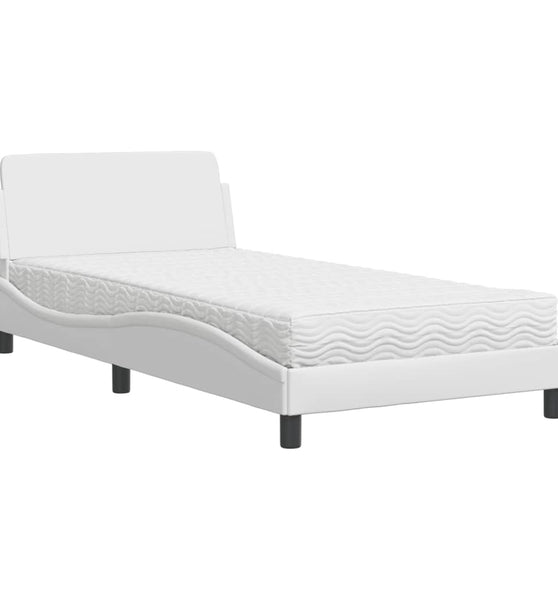 Bett mit Matratze Weiß 100x200 cm Kunstleder