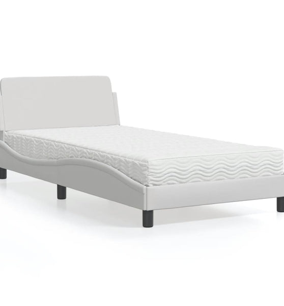 Bett mit Matratze Weiß 100x200 cm Kunstleder