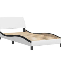 Bett mit Matratze Weiß und Schwarz 100x200 cm Kunstleder