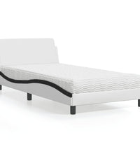 Bett mit Matratze Weiß und Schwarz 100x200 cm Kunstleder