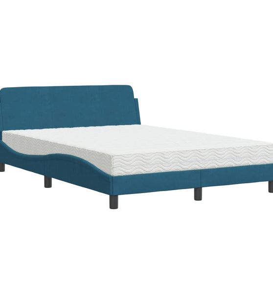 Bett mit Matratze Blau 120x200 cm Samt