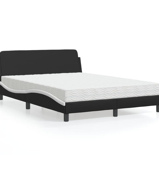 Bett mit Matratze Schwarz und Weiß 120x200 cm Kunstleder