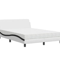 Bett mit Matratze Weiß und Schwarz 120x200 cm Kunstleder