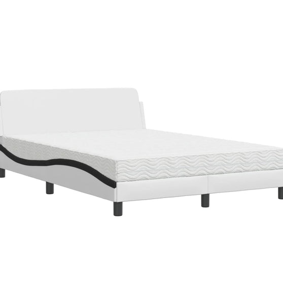 Bett mit Matratze Weiß und Schwarz 120x200 cm Kunstleder