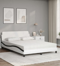 Bett mit Matratze Weiß und Schwarz 120x200 cm Kunstleder