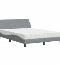 Bett mit Matratze Hellgrau 140x190 cm Stoff