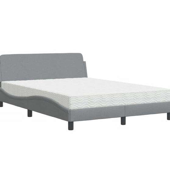 Bett mit Matratze Hellgrau 140x190 cm Stoff