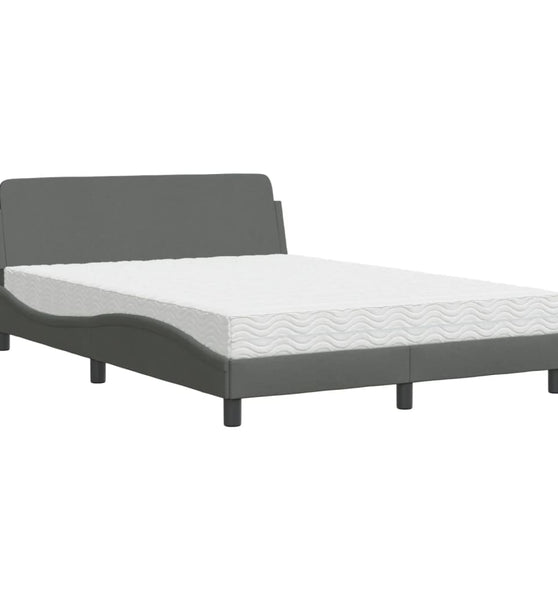 Bett mit Matratze Dunkelgrau 140x190 cm Stoff