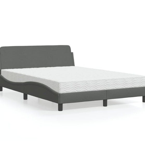 Bett mit Matratze Dunkelgrau 140x190 cm Stoff