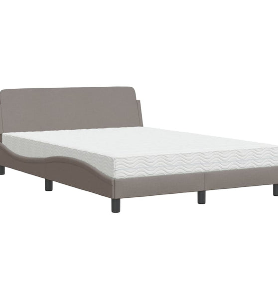 Bett mit Matratze Taupe 140x190 cm Stoff