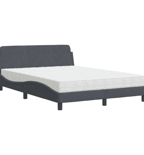 Bett mit Matratze Dunkelgrau 140x190 cm Samt