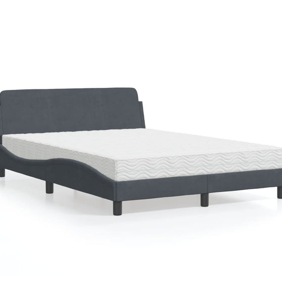 Bett mit Matratze Dunkelgrau 140x190 cm Samt