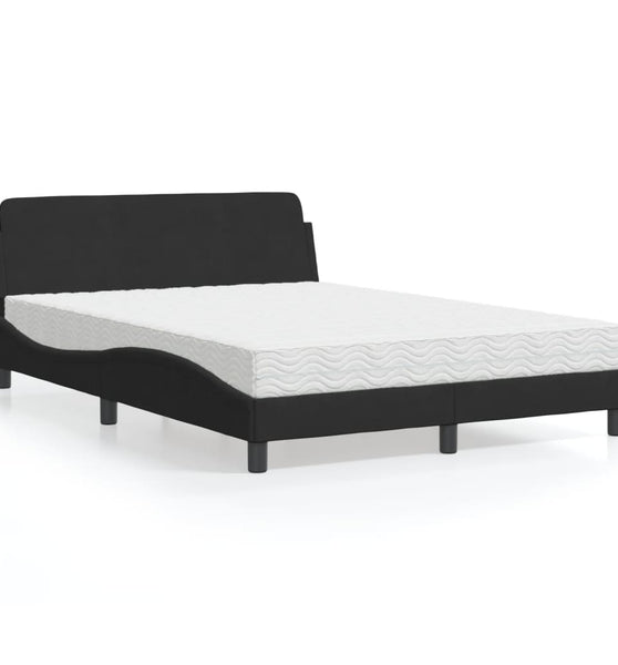 Bett mit Matratze Schwarz 140x190 cm Samt