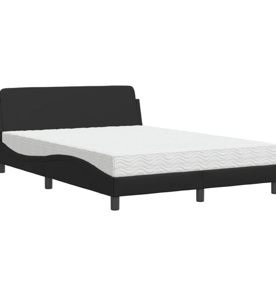 Bett mit Matratze Schwarz 140x190 cm Kunstleder