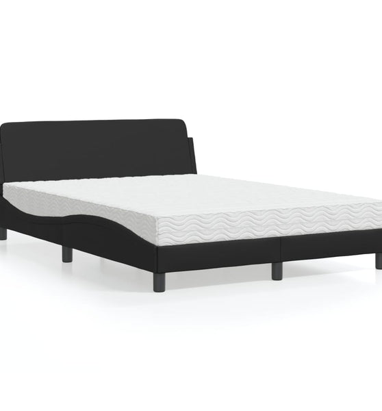 Bett mit Matratze Schwarz 140x190 cm Kunstleder