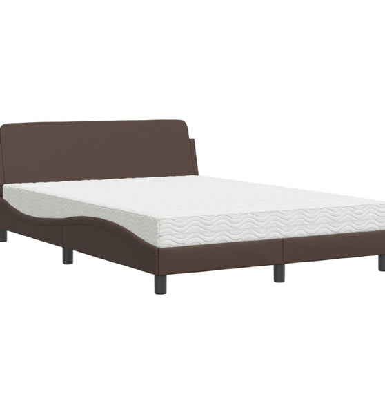 Bett mit Matratze Braun 140x190 cm Kunstleder