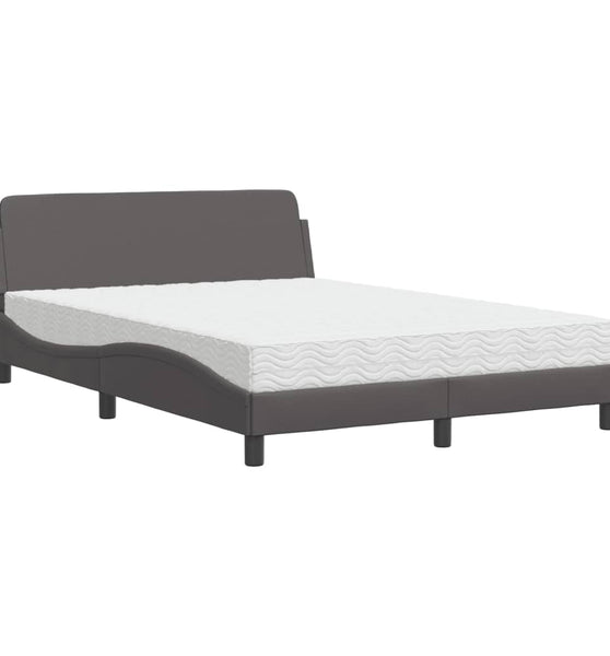 Bett mit Matratze Grau 140x190 cm Kunstleder