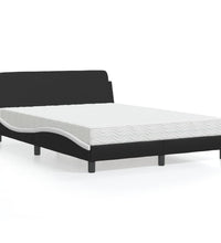 Bett mit Matratze Schwarz und Weiß 140x190 cm Kunstleder