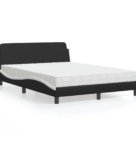 Bett mit Matratze Schwarz und Weiß 140x190 cm Kunstleder