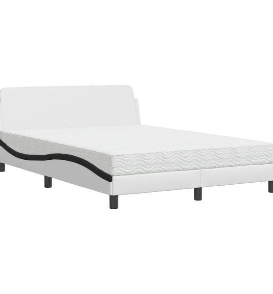Bett mit Matratze Weiß und Schwarz 140x190 cm Kunstleder