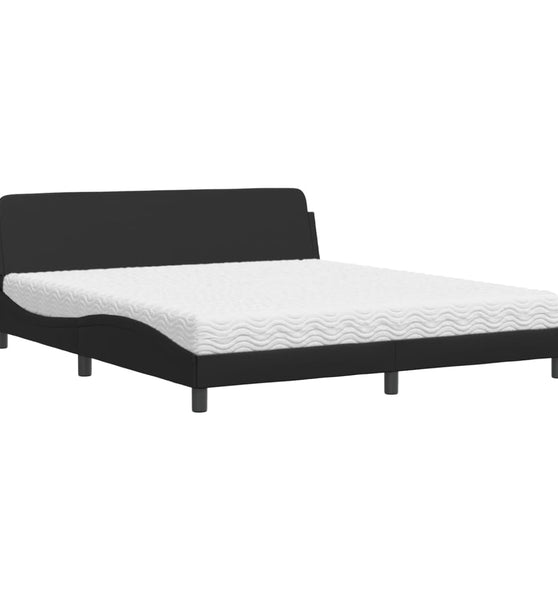 Bett mit Matratze Schwarz 180x200 cm Kunstleder