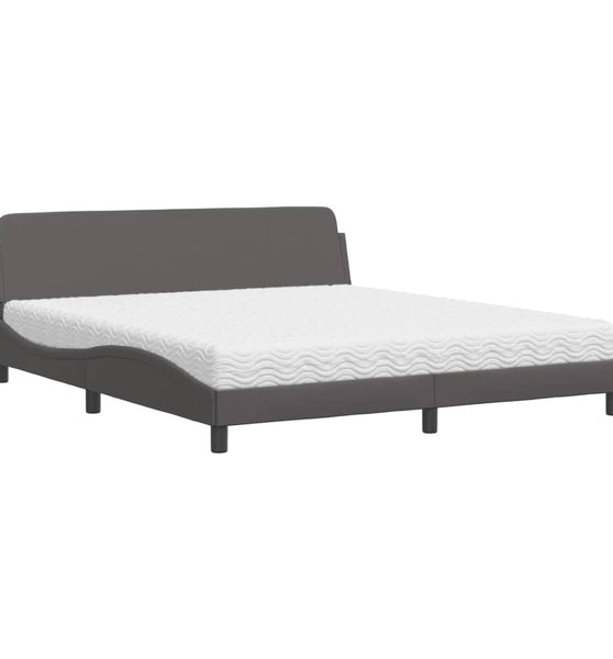 Bett mit Matratze Grau 180x200 cm Kunstleder