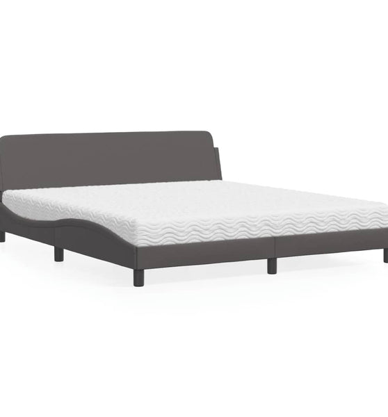 Bett mit Matratze Grau 180x200 cm Kunstleder