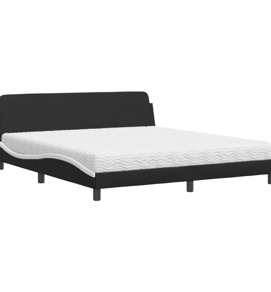 Bett mit Matratze Schwarz und Weiß 180x200 cm Kunstleder