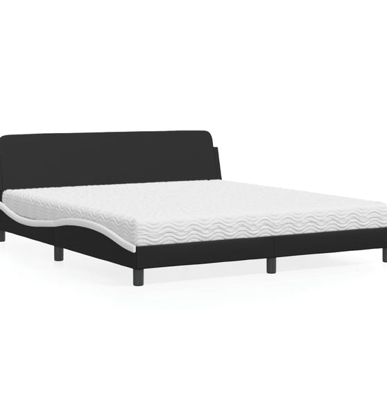 Bett mit Matratze Schwarz und Weiß 180x200 cm Kunstleder