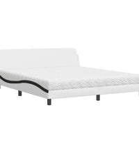 Bett mit Matratze Weiß und Schwarz 180x200 cm Kunstleder
